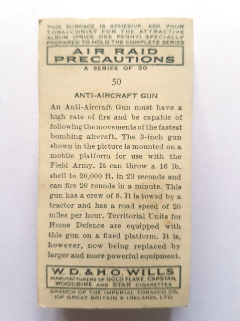 Photo of the back of these Air Raid Precautions cigarette cards