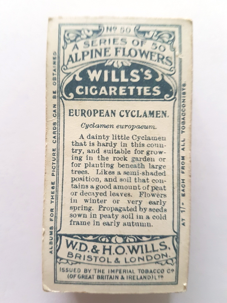 Photo of the back of these Alpine Flowers cigarette cards