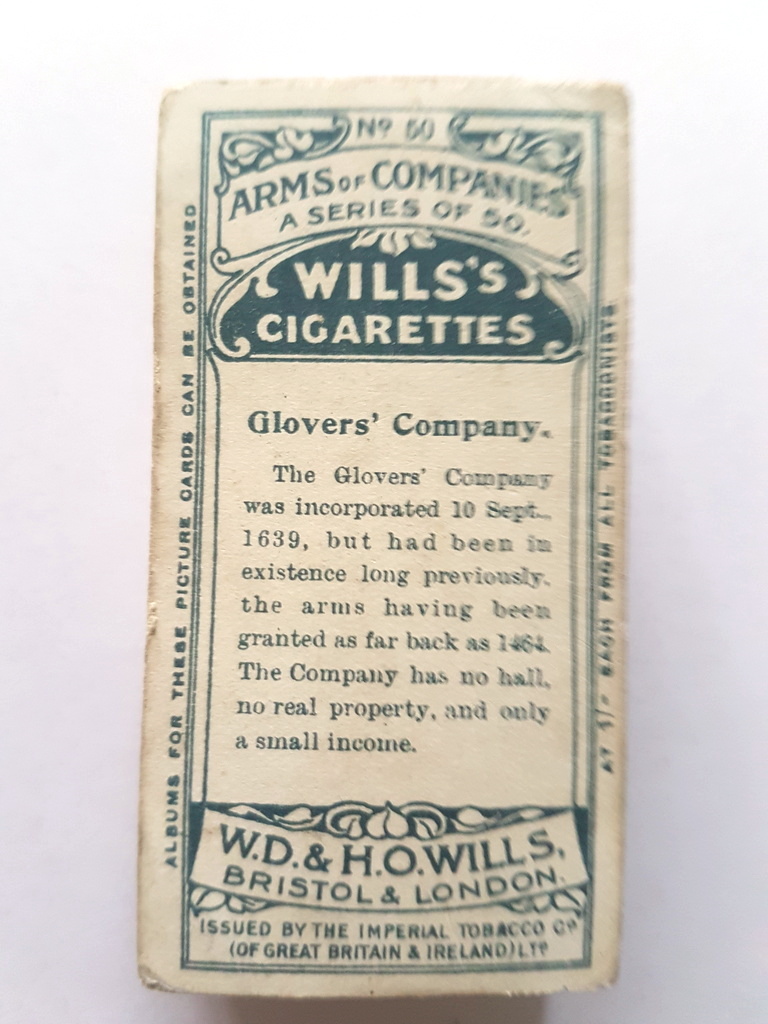 Photo of the back of these Arms of Companies cigarette cards