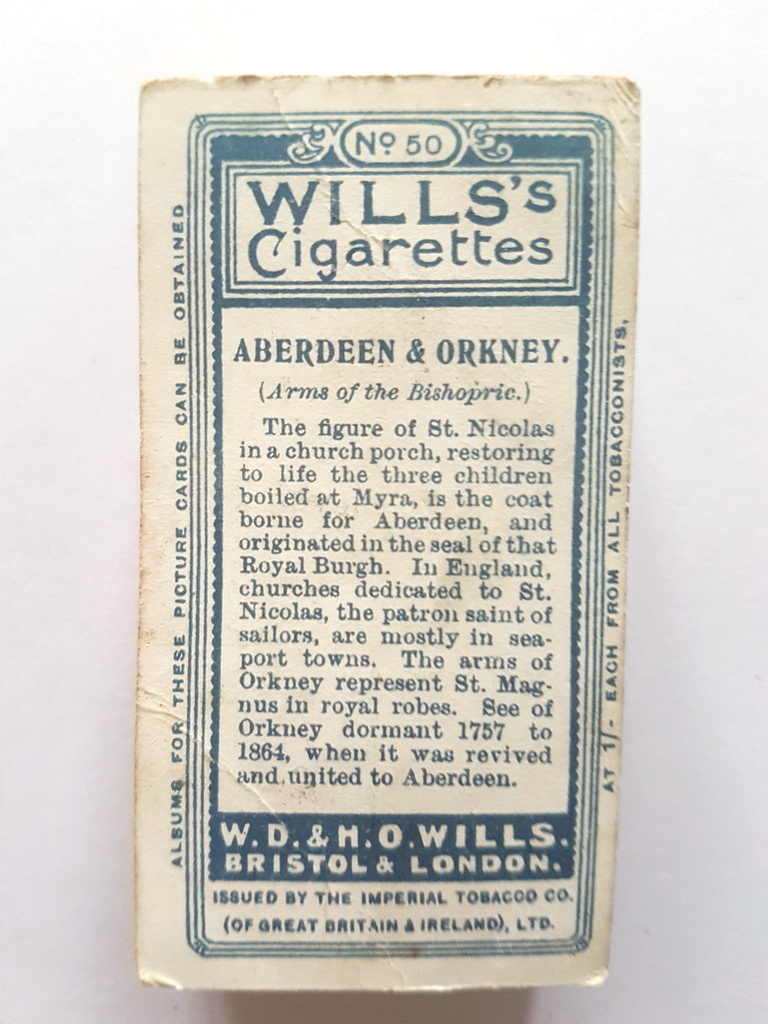 Photo of the back of these Arms of the Bishopric cigarette cards