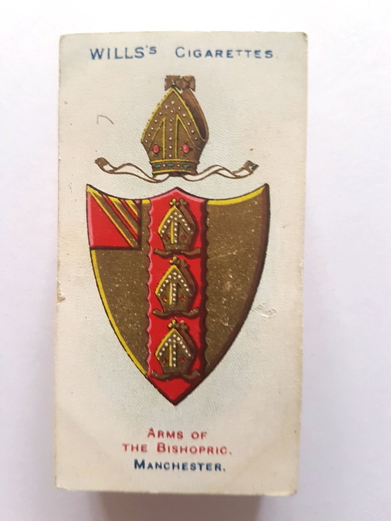 Photo of the front of these Arms of the Bishopric cigarette cards