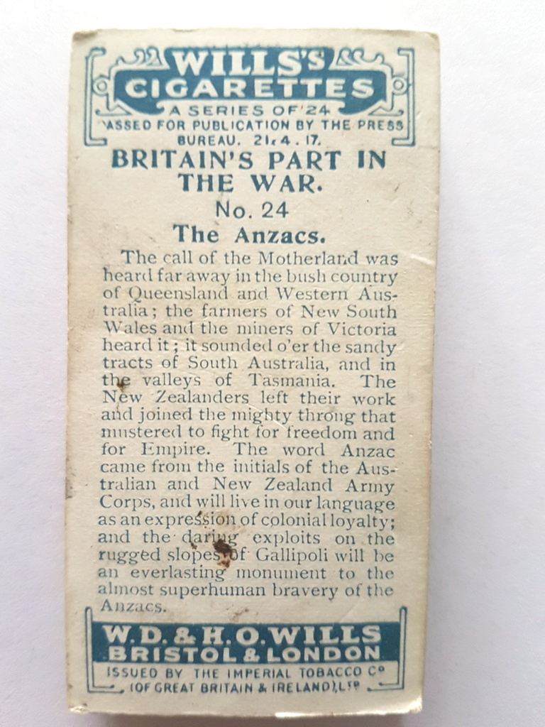 Photo of the back of these Britain's Part in the War cigarette cards