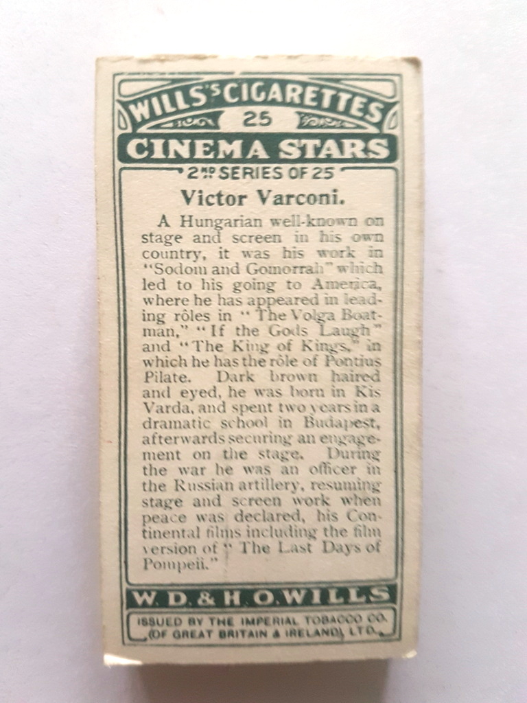 Photo of the back of these Cinema Stars (2nd) cigarette cards