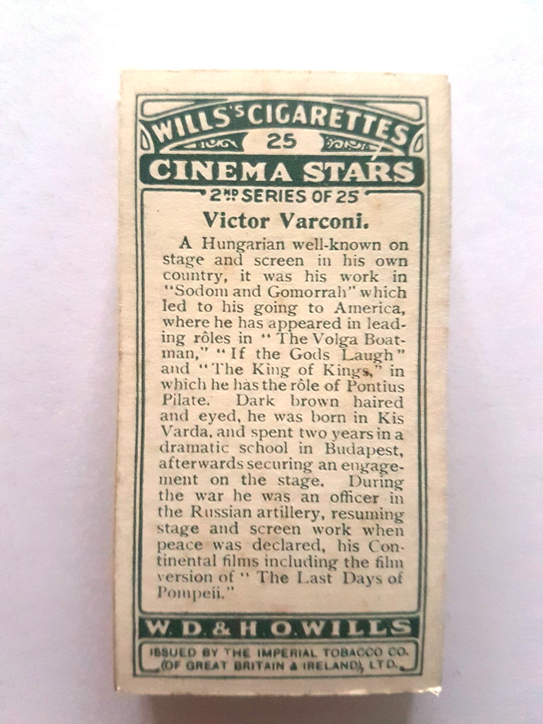 Photo of the back of these Cinema Stars (2nd) cigarette cards