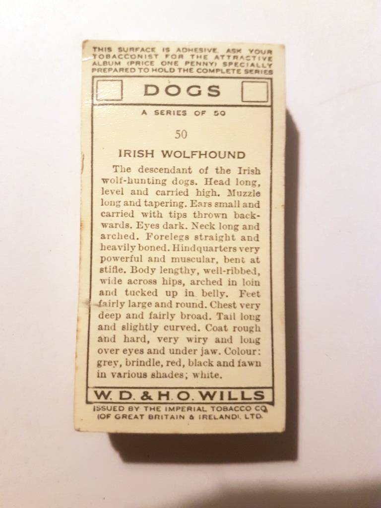 Photo of the back of these Dogs (light backgrounds) cigarette cards