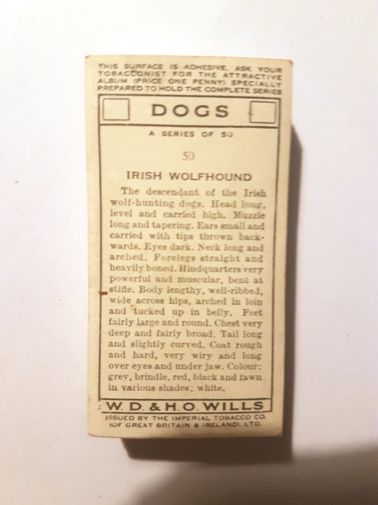 Photo of the back of these Dogs (light backgrounds) cigarette cards