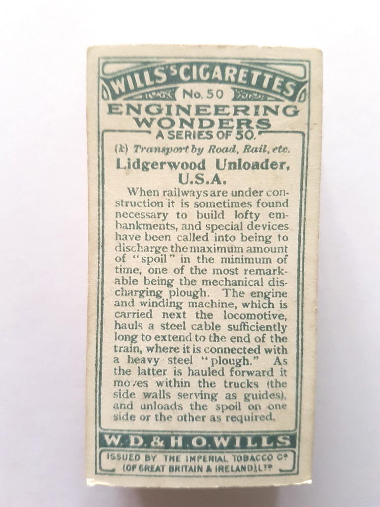 Photo of the back of these Engineering Wonders cigarette cards