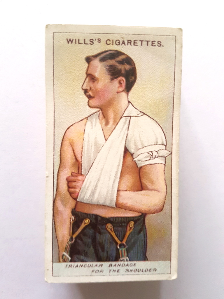 Photo of the front of these First Aid (without album clause) cigarette cards