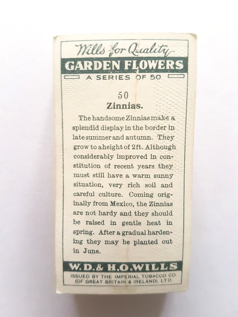 Photo of the back of these Garden Flowers (1933) cigarette cards