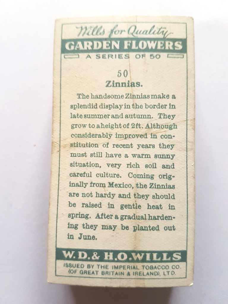 Photo of the back of these Garden Flowers (1933) cigarette cards