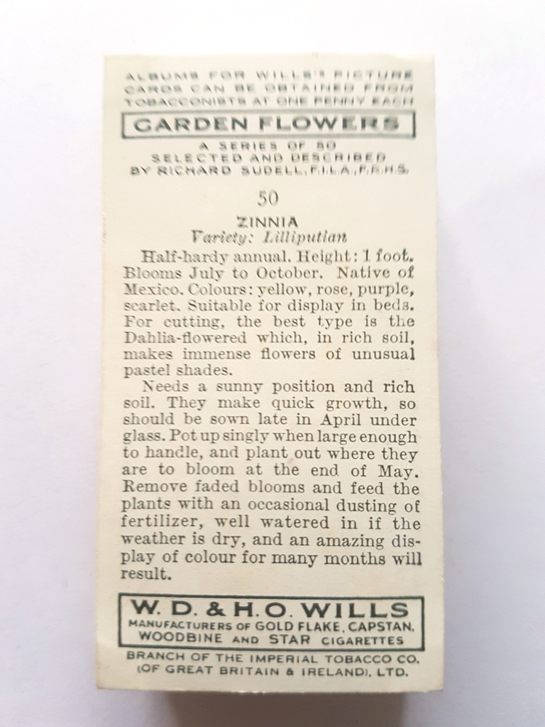 Photo of the back of these Garden Flowers by Richard Sudell cigarette cards