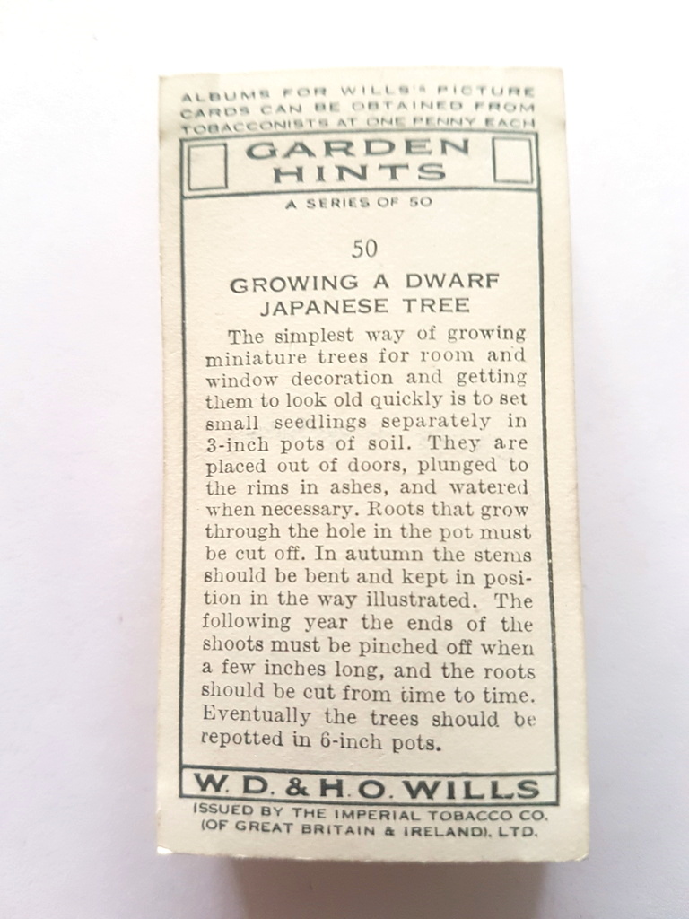 Photo of the back of these Garden Hints cigarette cards