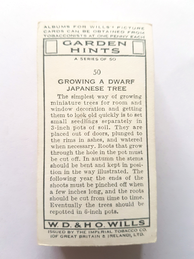 Photo of the back of these Garden Hints cigarette cards