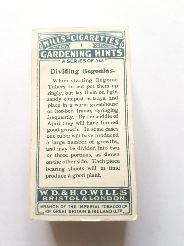 Photo of the back of these Gardening Hints cigarette cards