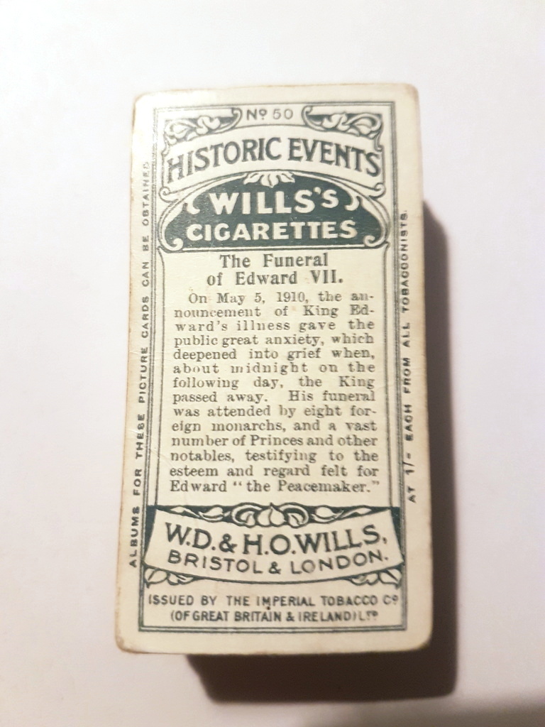 Photo of the back of these Historic Events cigarette cards