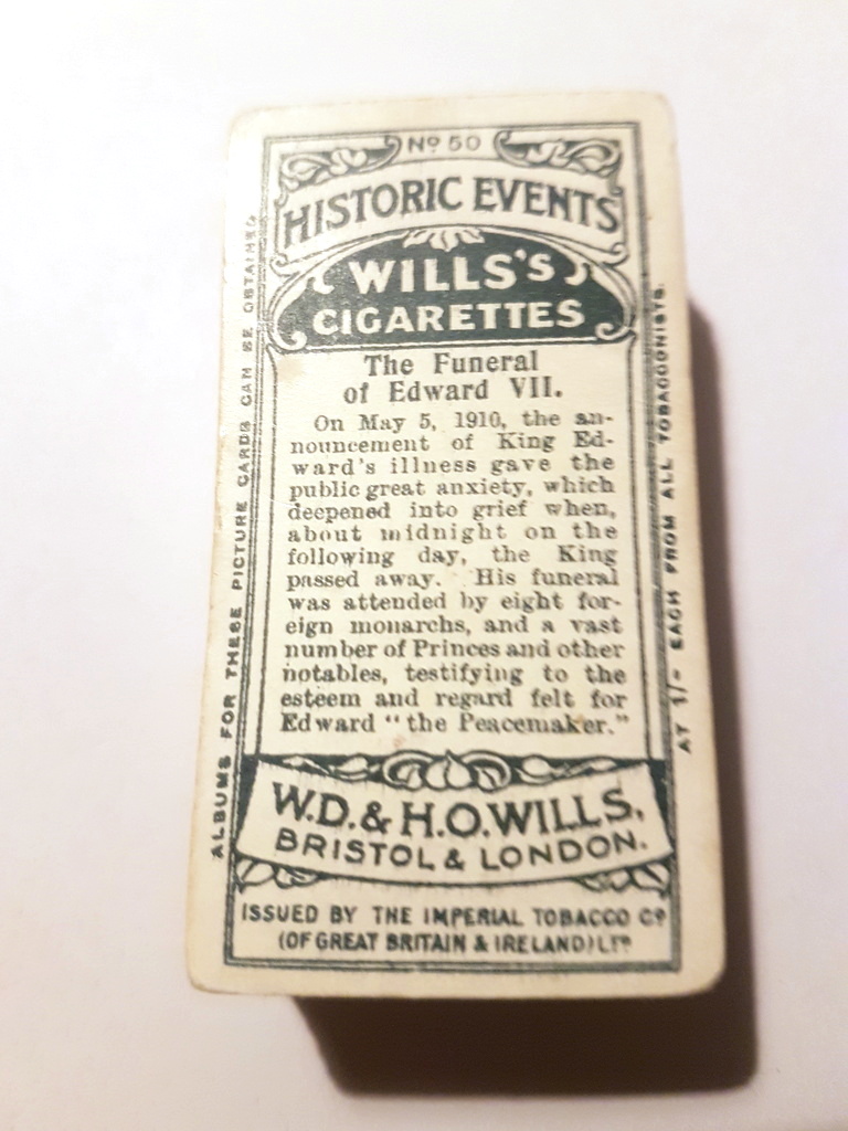 Photo of the back of these Historic Events cigarette cards