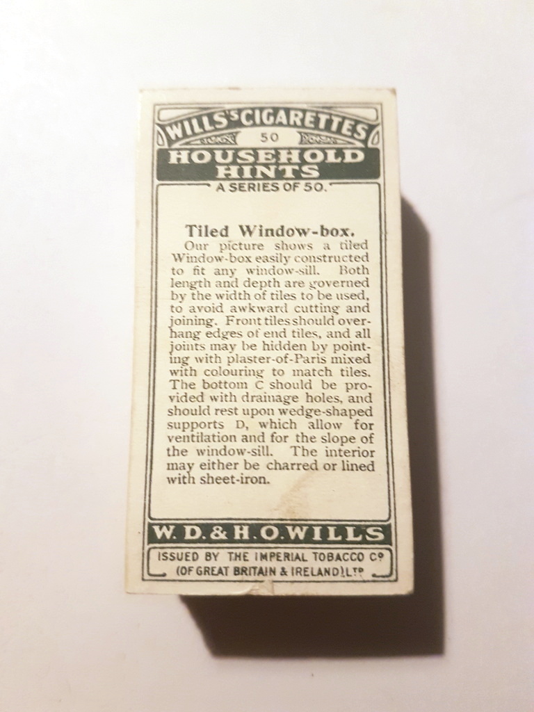 Photo of the back of these Household Hints (1927) cigarette cards