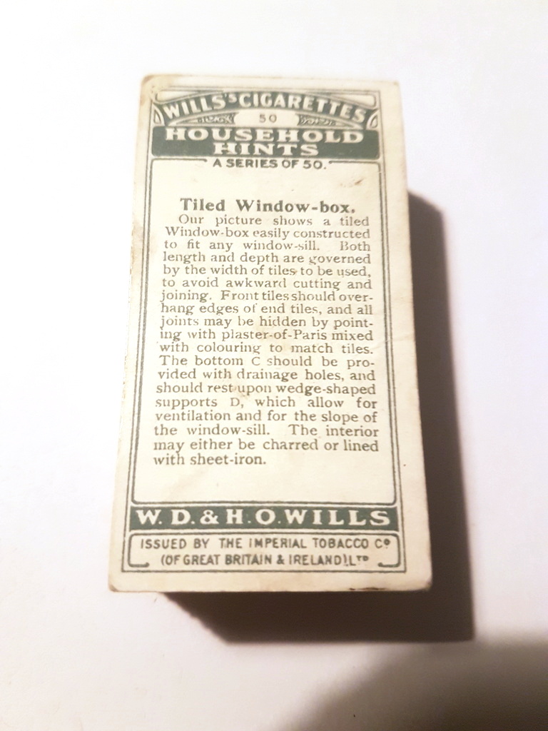 Photo of the back of these Household Hints (1927) cigarette cards