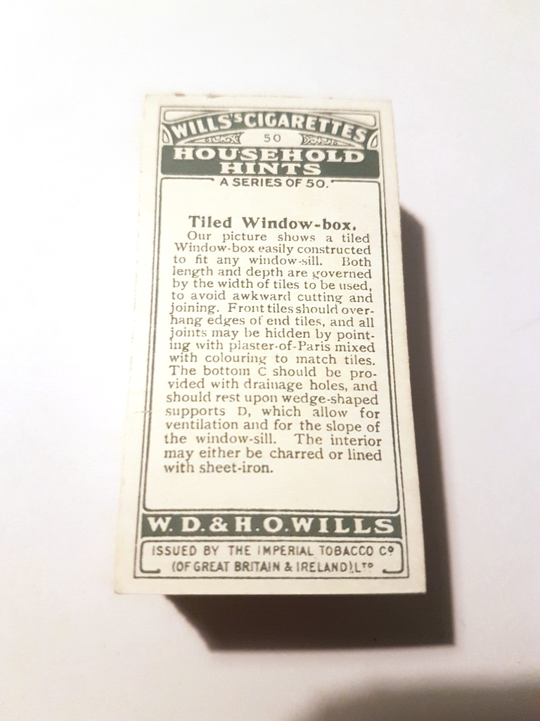 Photo of the back of these Household Hints (1927) cigarette cards