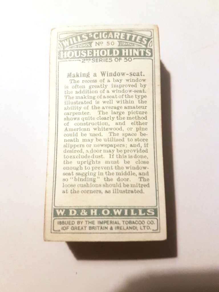 Photo of the back of these Household Hints (2nd) cigarette cards