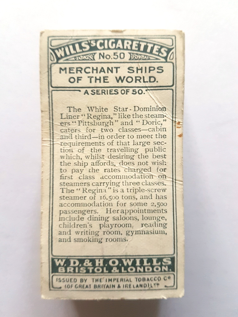 Photo of the back of these Merchant Ships of the World cigarette cards