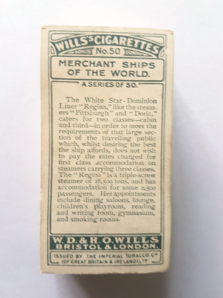 Photo of the back of these Merchant Ships of the World cigarette cards