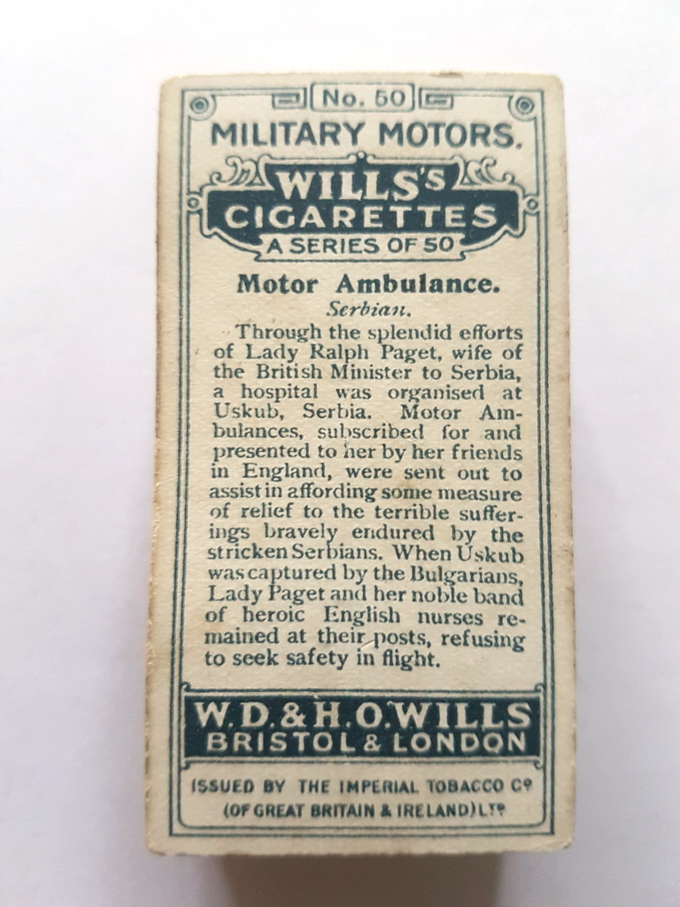 Photo of the back of these Military Motors (without "passed for ...") cigarette cards