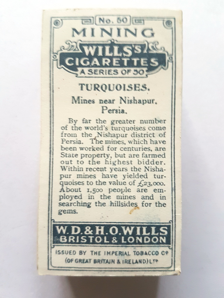 Photo of the back of these Mining cigarette cards