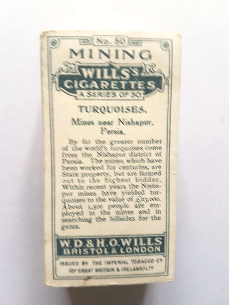 Photo of the back of these Mining cigarette cards