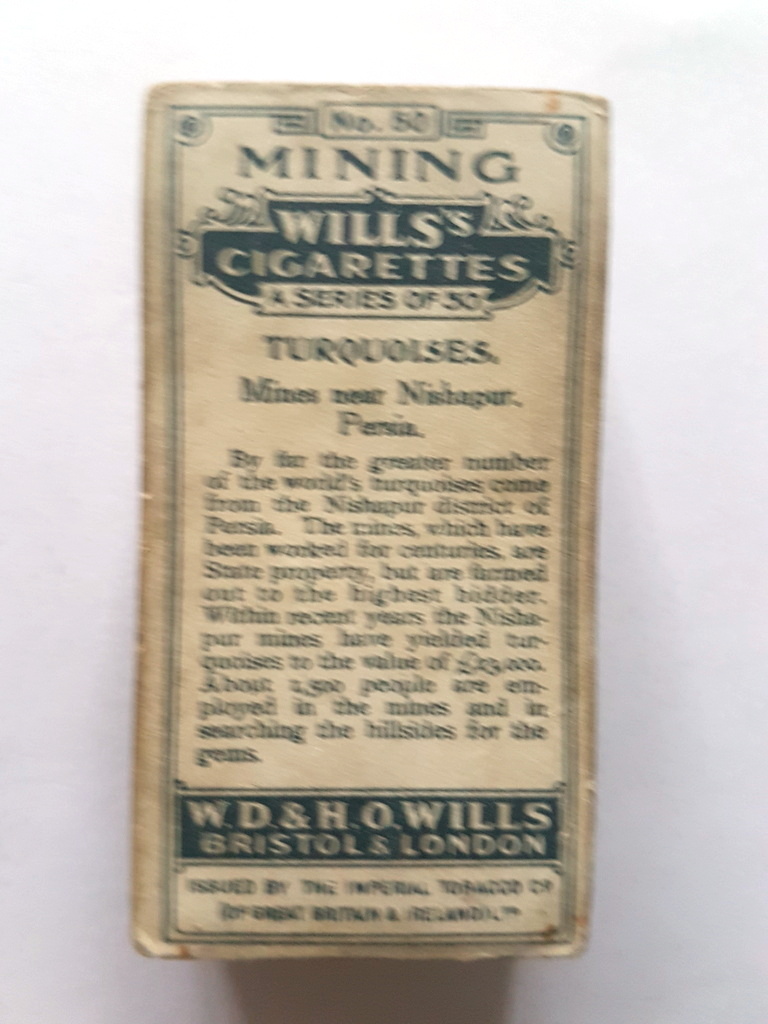 Photo of the back of these Mining cigarette cards