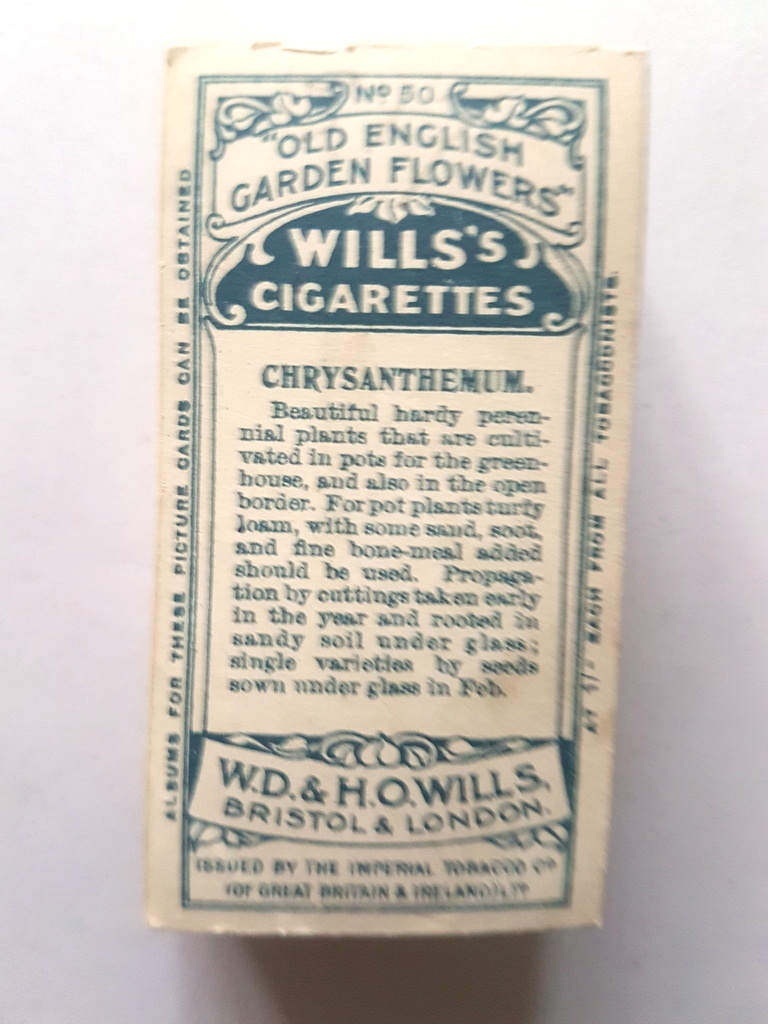 Photo of the back of these Old English Garden Flowers cigarette cards