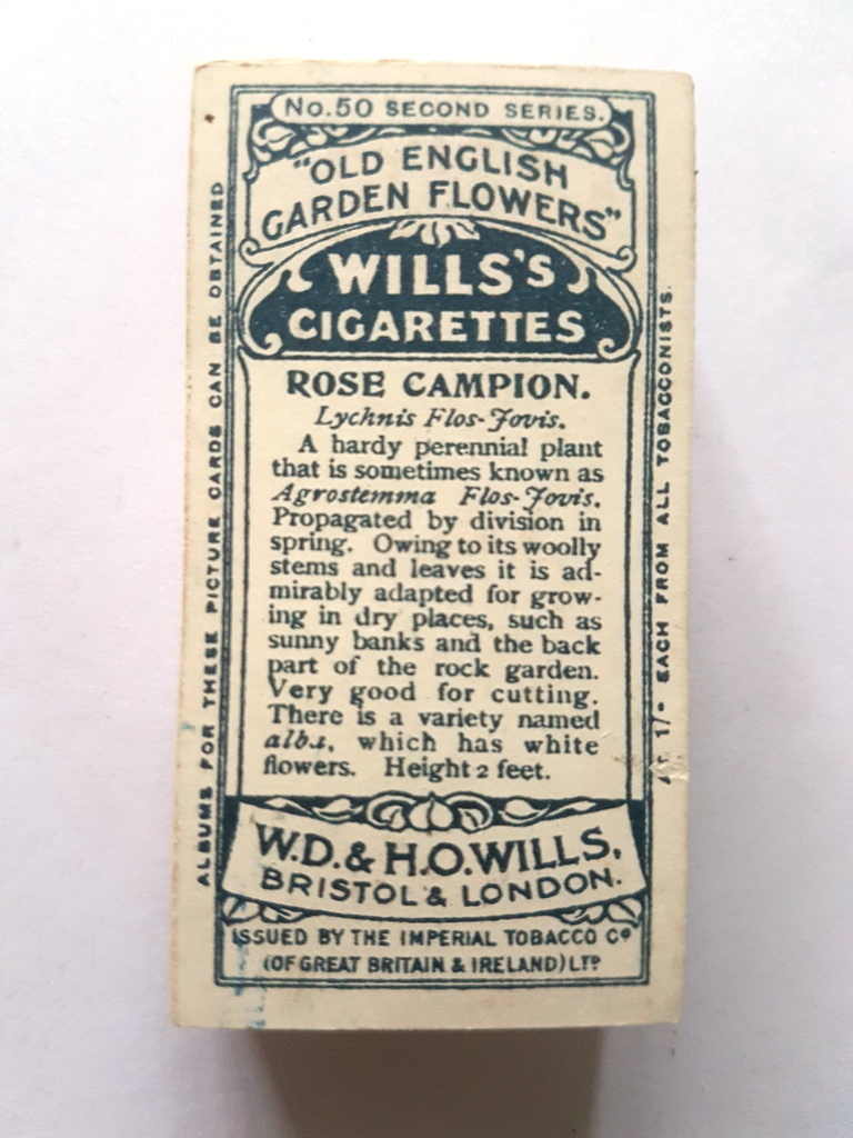 Photo of the back of these Old English Garden Flowers (2nd) cigarette cards