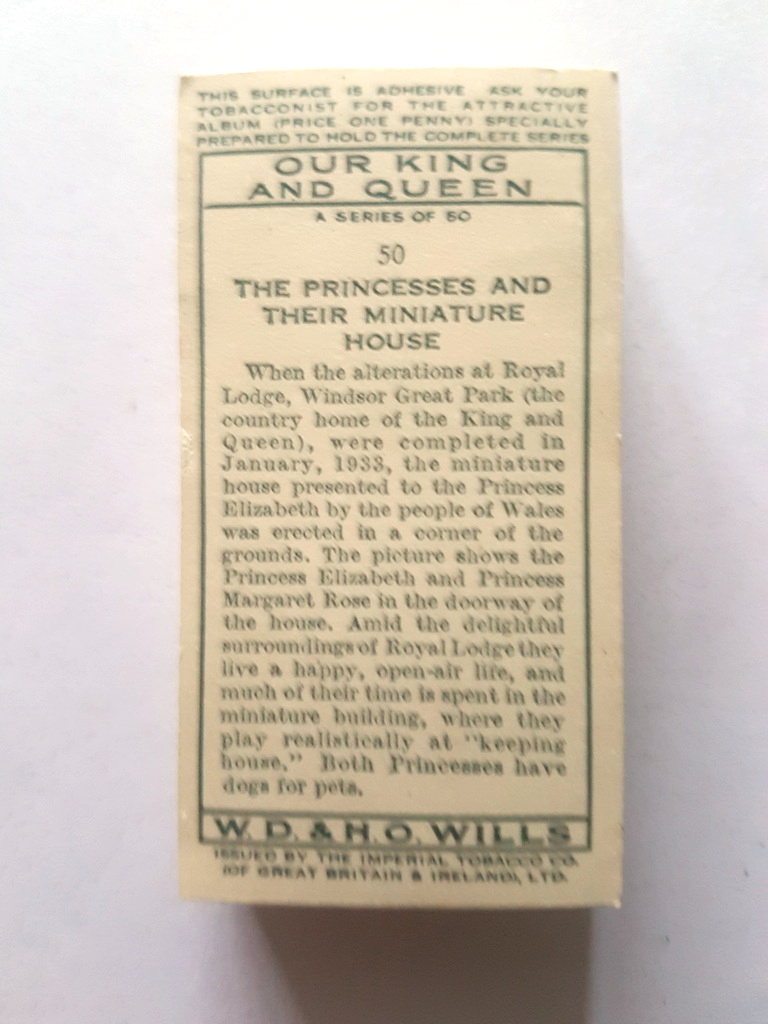 Photo of the back of these Our King and Queen cigarette cards