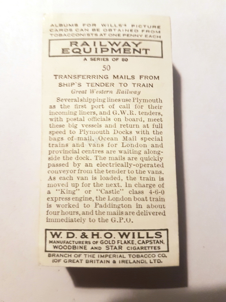 Photo of the back of these Railway Equipment cigarette cards