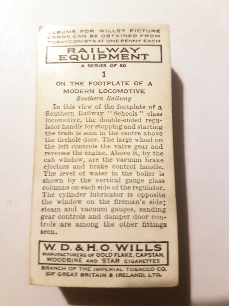 Photo of the back of these Railway Equipment cigarette cards