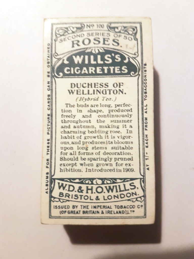 Photo of the back of these Roses (2nd) cigarette cards