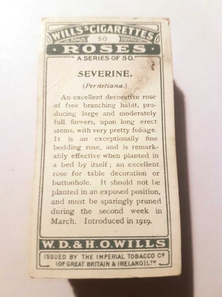 Photo of the back of these Roses (1926) cigarette cards