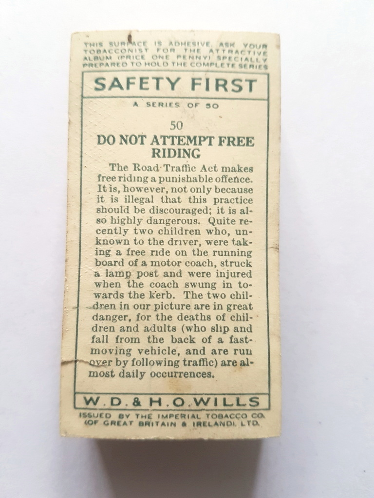 Photo of the back of these Safety First cigarette cards