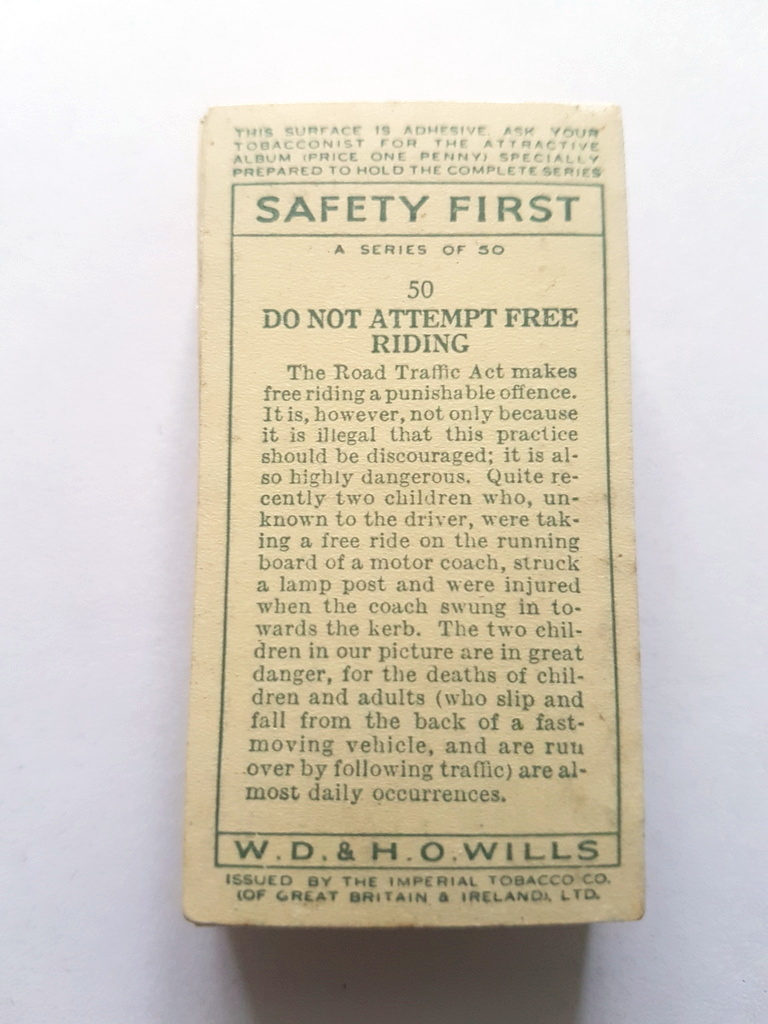 Photo of the back of these Safety First cigarette cards