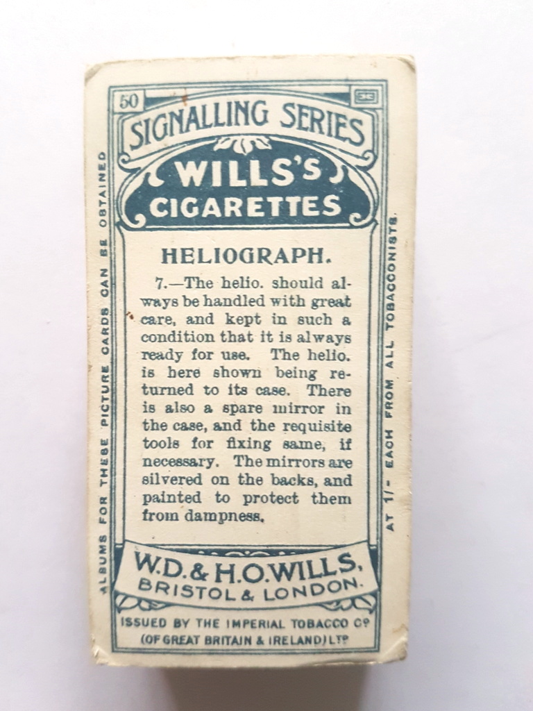 Photo of the back of these Signalling Series cigarette cards