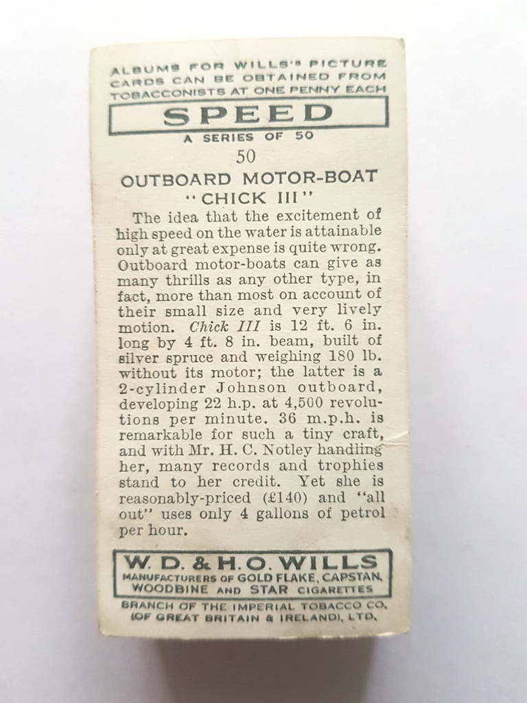 Photo of the back of these Speed (1938) cigarette cards