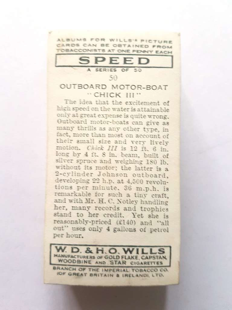 Photo of the back of these Speed (1938) cigarette cards