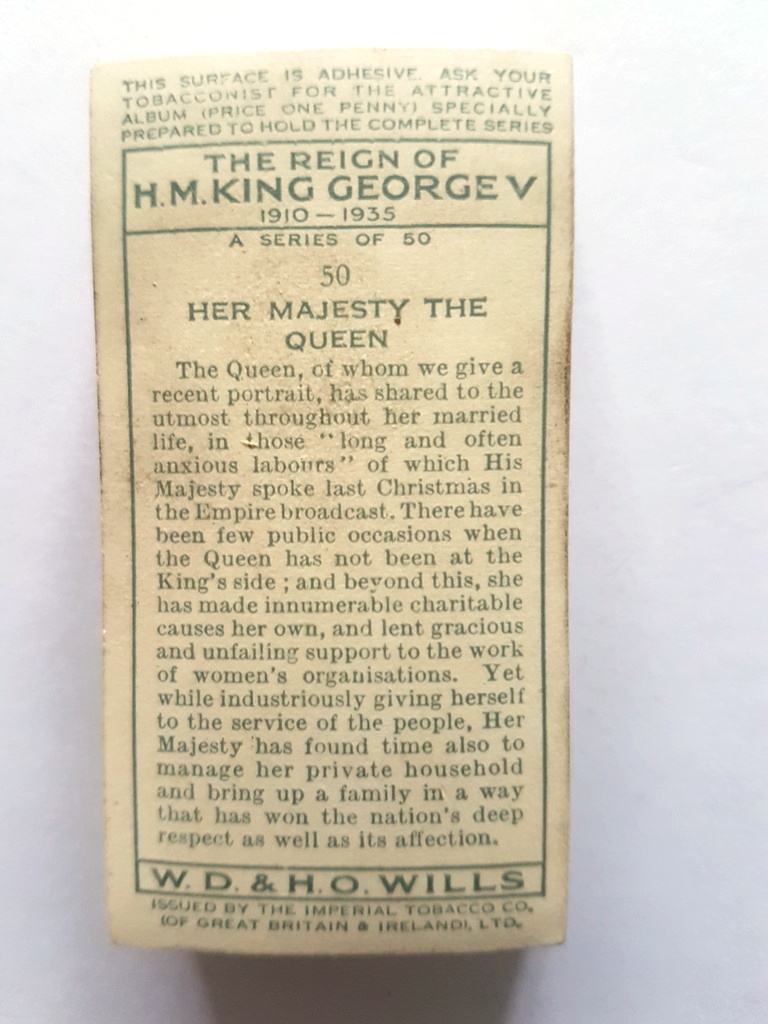 Photo of the back of these The Reign of H. M. King George V cigarette cards