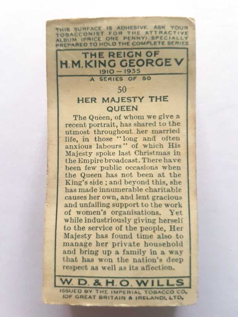 Photo of the back of these The Reign of H. M. King George V cigarette cards