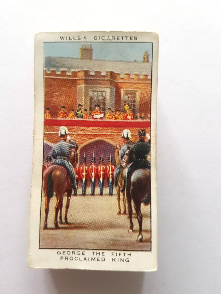 Photo of the front of these The Reign of H. M. King George V cigarette cards