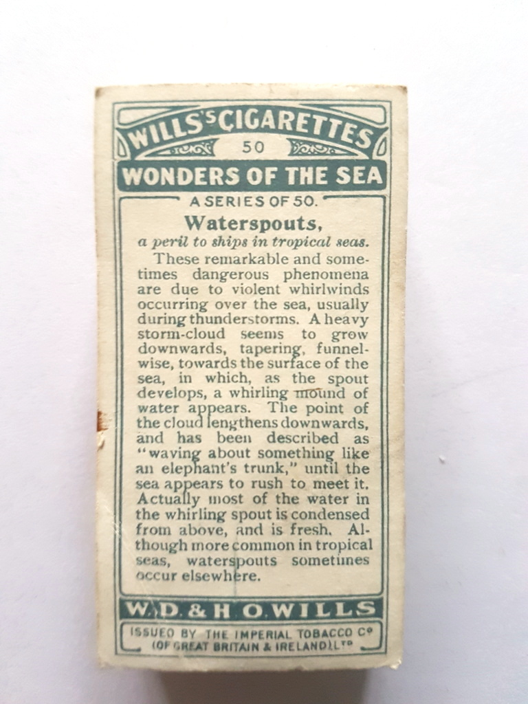 Photo of the back of these Wonders of the Sea cigarette cards