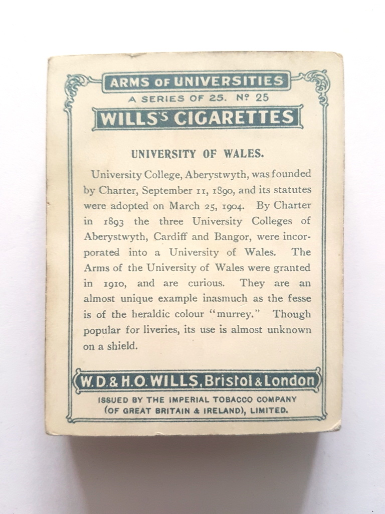 Photo of the back of these Arms of Universities cigarette cards