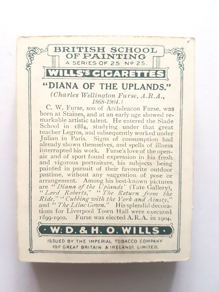 Photo of the back of these British School of Painting cigarette cards