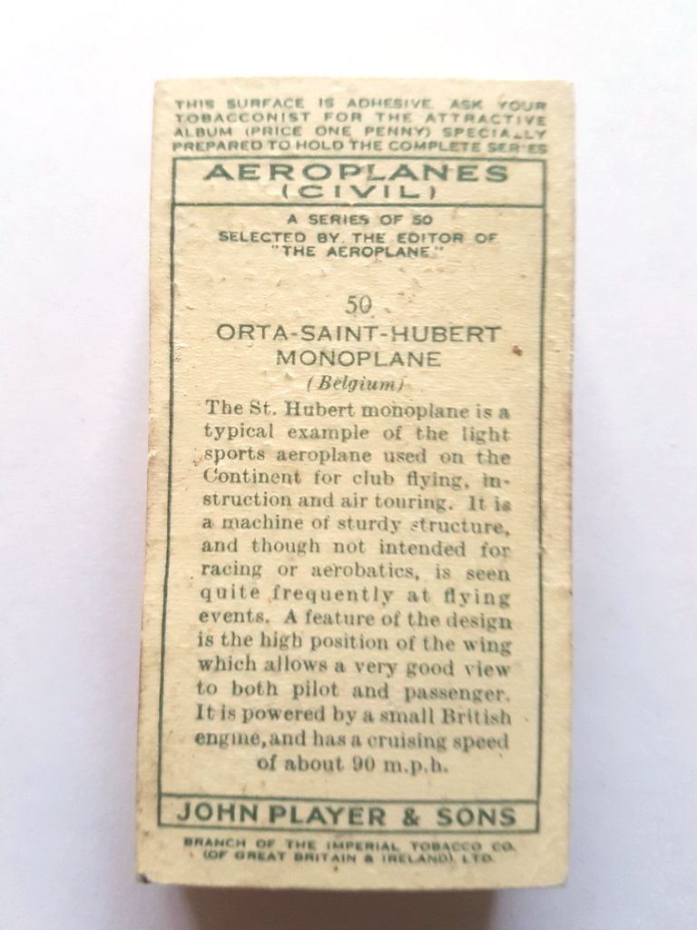 Photo of the back of these Aeroplanes (Civil) cigarette cards