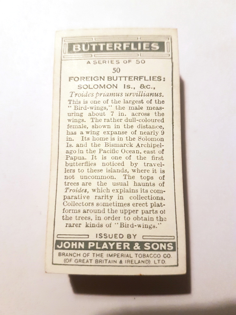 Photo of the back of these Butterflies cigarette cards